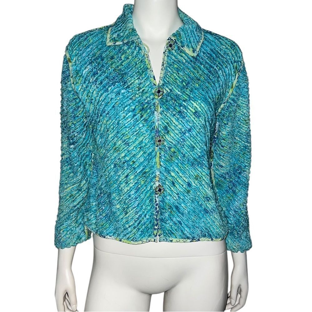 Casual Studio Floral Jacket Fringe Art To Wear Grandma Cottagecore Small EUC